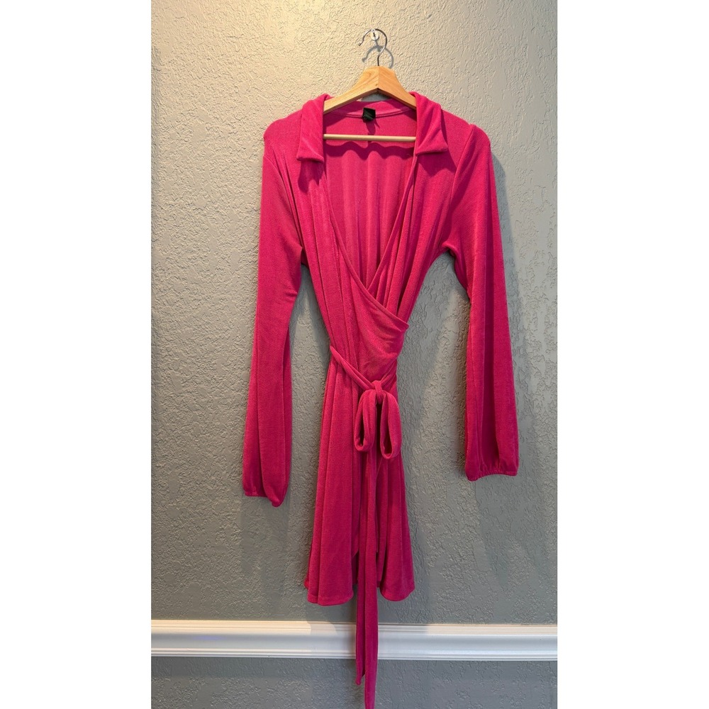 Wild Fable Hot Pink Wrap Mini Dress Long Sleeve Large